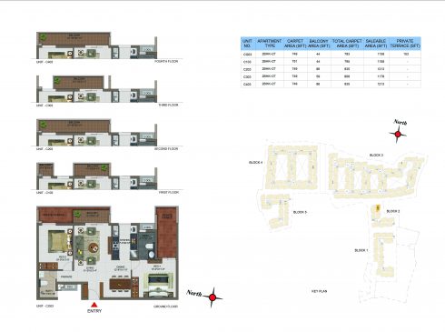 2 BHK Apartments Floor Plan (Unit No CG03, C103, C203, C303, C403) - Casagrand Utopia