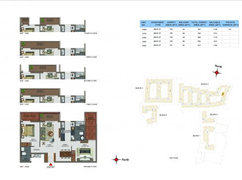 2 BHK Apartments Floor Plan (Unit No DG02, D102, D202, D302, D402) - Casagrand Utopia
