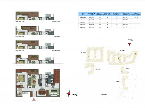 2 BHK Apartments Floor Plan (Unit No DG03, D103, D203, D303, D403, HG02, H102, H202, H302, H402) - Casagrand Utopia