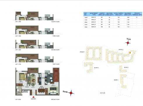 2 BHK Apartments Floor Plan (Unit No DG04, D104, D204, D304, D404) - Casagrand Utopia