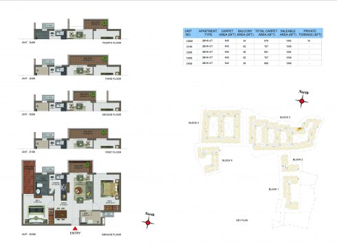 2 BHK Apartments Floor Plan (Unit No DG06, D106, D206, D306, D406) - Casagrand Utopia
