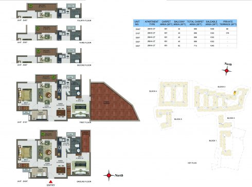 2 BHK Apartments Floor Plan (Unit No DG07, D107, D207, D307, D407) - Casagrand Utopia