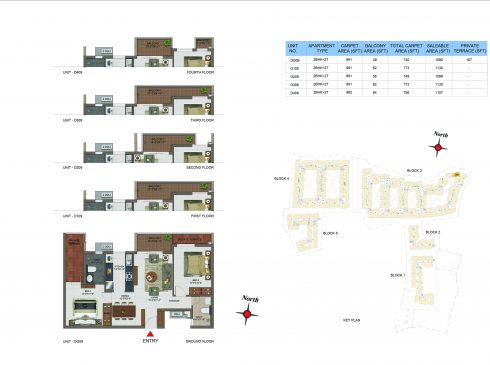 2 BHK Apartments Floor Plan (Unit No DG09, D109, D209, D309, D409) - Casagrand Utopia