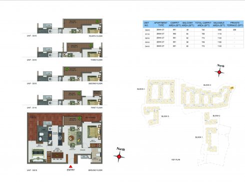 2 BHK Apartments Floor Plan (Unit No DG10, D110, D310, D410) - Casagrand Utopia