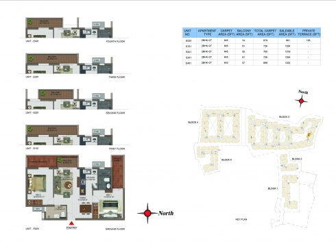 2 BHK Apartments Floor Plan (Unit No EG01, E101, E201, E301, E401) - Casagrand Utopia