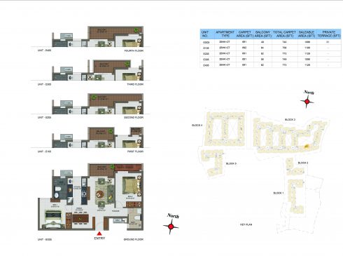 2 BHK Apartments Floor Plan (Unit No EG05, E105, E205, E305, E405) - Casagrand Utopia