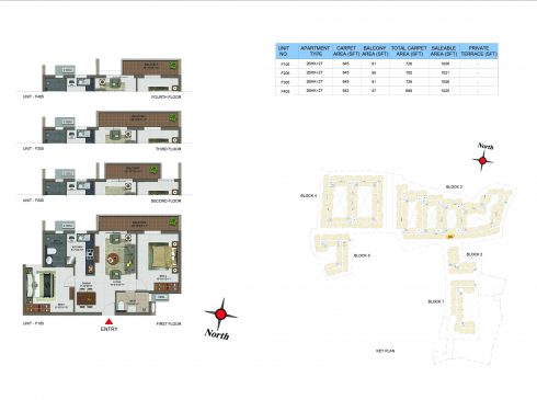 2 BHK Apartments Floor Plan (Unit No F105, F205, F305, F405) - Casagrand Utopia