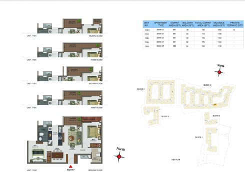 2 BHK Apartments Floor Plan (Unit No FG01, F101, F201, F301, F401) - Casagrand Utopia