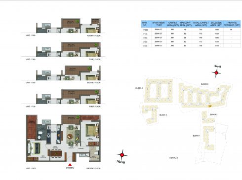 2 BHK Apartments Floor Plan (Unit No FG03, F103, F203, F303, F403) - Casagrand Utopia