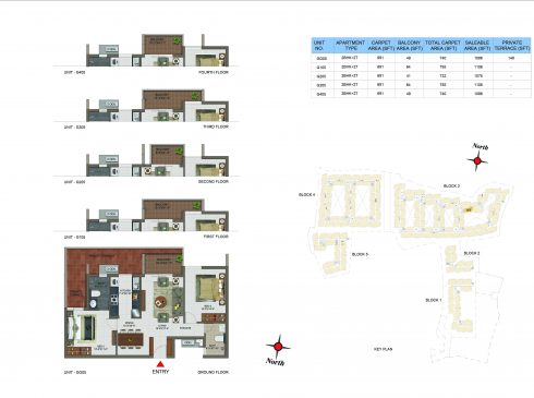 2 BHK Apartments Floor Plan (Unit No GG05, G105, G205, G305, G405) - Casagrand Utopia