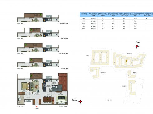 2 BHK Apartments Floor Plan (Unit No HG 101, H101, H201, H301, H401) - Casagrand Utopia