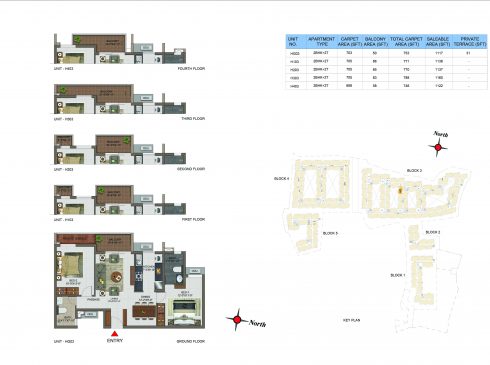 2 BHK Apartments Floor Plan (Unit No HG03, H103, H203, H303, H403) - Casagrand Utopia