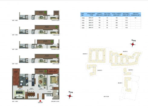 2 BHK Apartments Floor Plan (Unit No HG04, H104, H204, H304, H404) - Casagrand Utopia