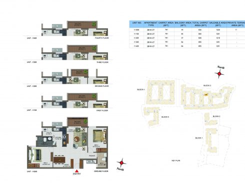 2 BHK Apartments Floor Plan (Unit No HG06, H106, H206, H306, H406) - Casagrand Utopia