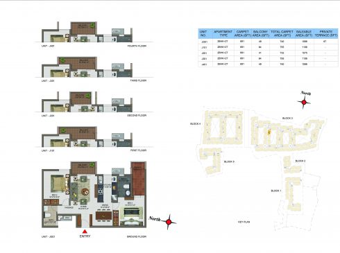 2 BHK Apartments Floor Plan (Unit No JG01, J101, J201, J301, J401) - Casagrand Utopia