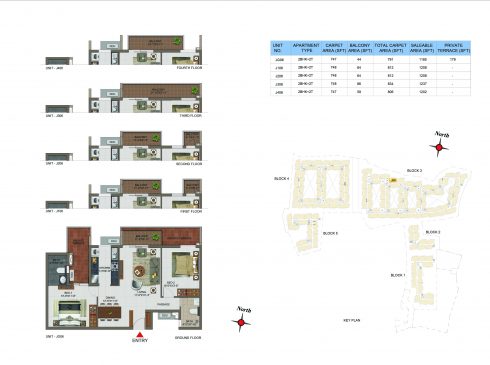 2 BHK Apartments Floor Plan (Unit No JG06, J106, J206, J306, J406) - Casagrand Utopia