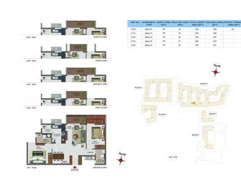 2 BHK Apartments Floor Plan (Unit No KG01, K101, K201, K301, K401) - Casagrand Utopia