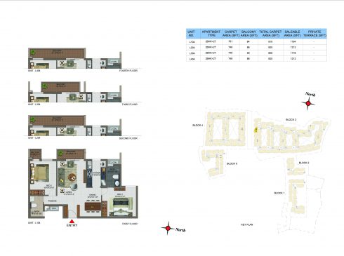 2 BHK Apartments Floor Plan (Unit No L104, L204, L304, L404) - Casagrand Utopia