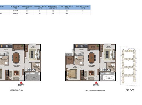 2 BHK Apartments Floor Plan (Unit No J101, J201-J1601) - Casagrand First City