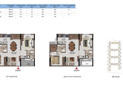 2 BHK Apartments Floor Plan (Unit No J102, J202-J1602, J108, J208-J1608) - Casagrand First City