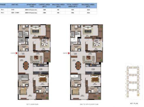 4 BHK Apartments Floor Plan (Unit No S101, S201-L1601) - Casagrand First City
