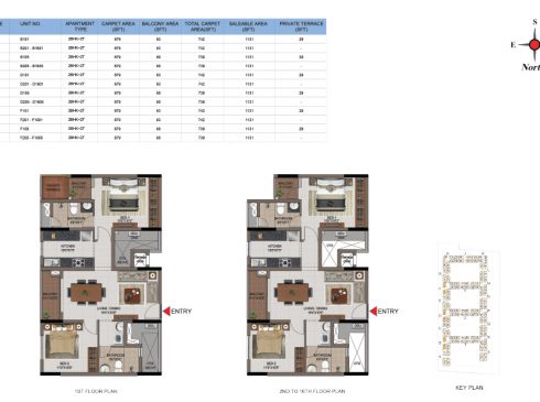 2 BHK Apartments Floor Plan (Unit No B101, B202-B1601, B105, B205-B1605, D101, D201-D1601, D105, D205-D1605, F101, F201-F1601, F105, F206-F1606) - Casagrand First City