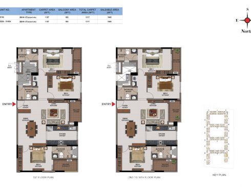 3 BHK Apartments Floor Plan (Unit No S104, S204-S1604) - Casagrand First City