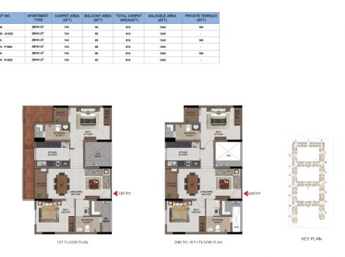 2 BHK Apartments Floor Plan (Unit No M105, M205-M1605, P105, P205-P1605, R106, R206-R1605 ) - Casagrand First City