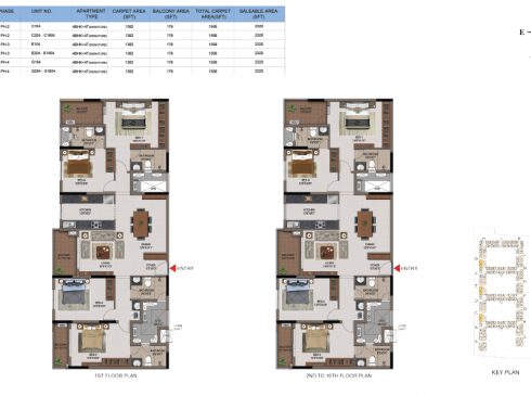 4 BHK Apartments Floor Plan (Unit No C104, C204-C1604, E104, E204-E1604, G104, G204-G1604) - Casagrand First City