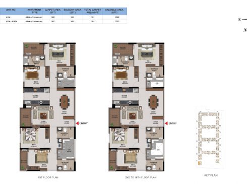 4 BHK Apartments Floor Plan (Unit No A104, A204-A1604) - Casagrand First City