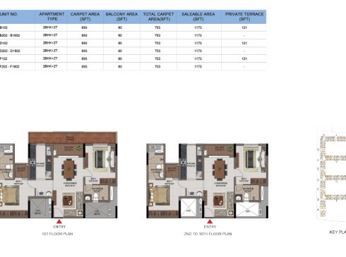 2 BHK Apartments Floor Plan (Unit No B102, B202-B1602, D102, D202-D1602, F102, F202-F1602) - Casagrand First City