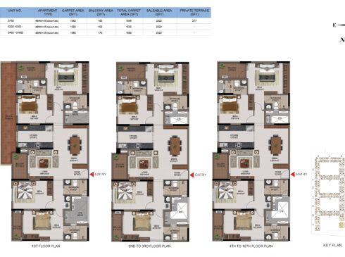 4 BHK Apartments Floor Plan (Unit No S102, S202-S302, S402-S1602) - Casagrand First City