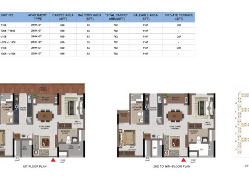 2 BHK Apartments Floor Plan (Unit No T106, T206-T1602, U106, U206-U1602, V106, V206-V1602) - Casagrand First City