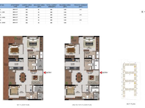 3 BHK Apartments Floor Plan (Unit No L103, L203-L1603, N103, N203-N1603, Q103, Q203-Q1603) - Casagrand First City