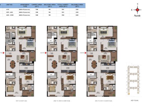 4 BHK Apartments Floor Plan (Unit No A103, A203-A303, A403-A1603) - Casagrand First City
