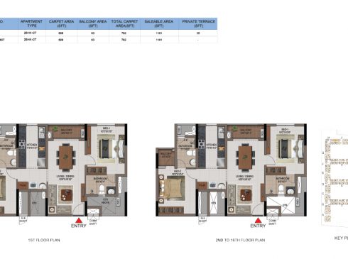 2 BHK Apartments Floor Plan (Unit No J107, J207-J1607) - Casagrand First City