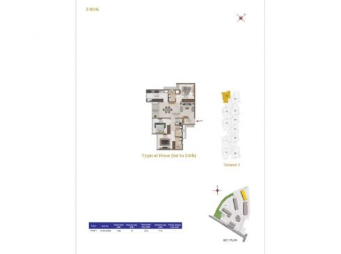 Casa Mercury Galaxy 1 Tower 1 - 3 bhk Unit Plan