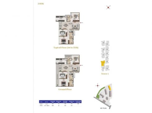 Casa Mercury Galaxy 1 Tower 1 - 3bhk Unit Plan