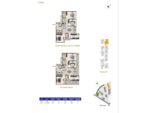 Casa Mercury Galaxy 1 Tower 1 - 3bhk Unit Plan